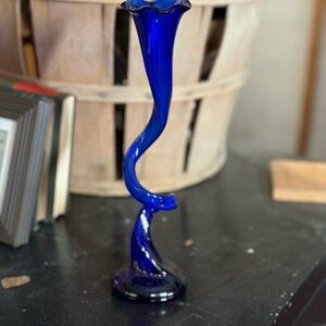 Cobalt Blue Twisted Glass Bud Vase - Brand Unspecified